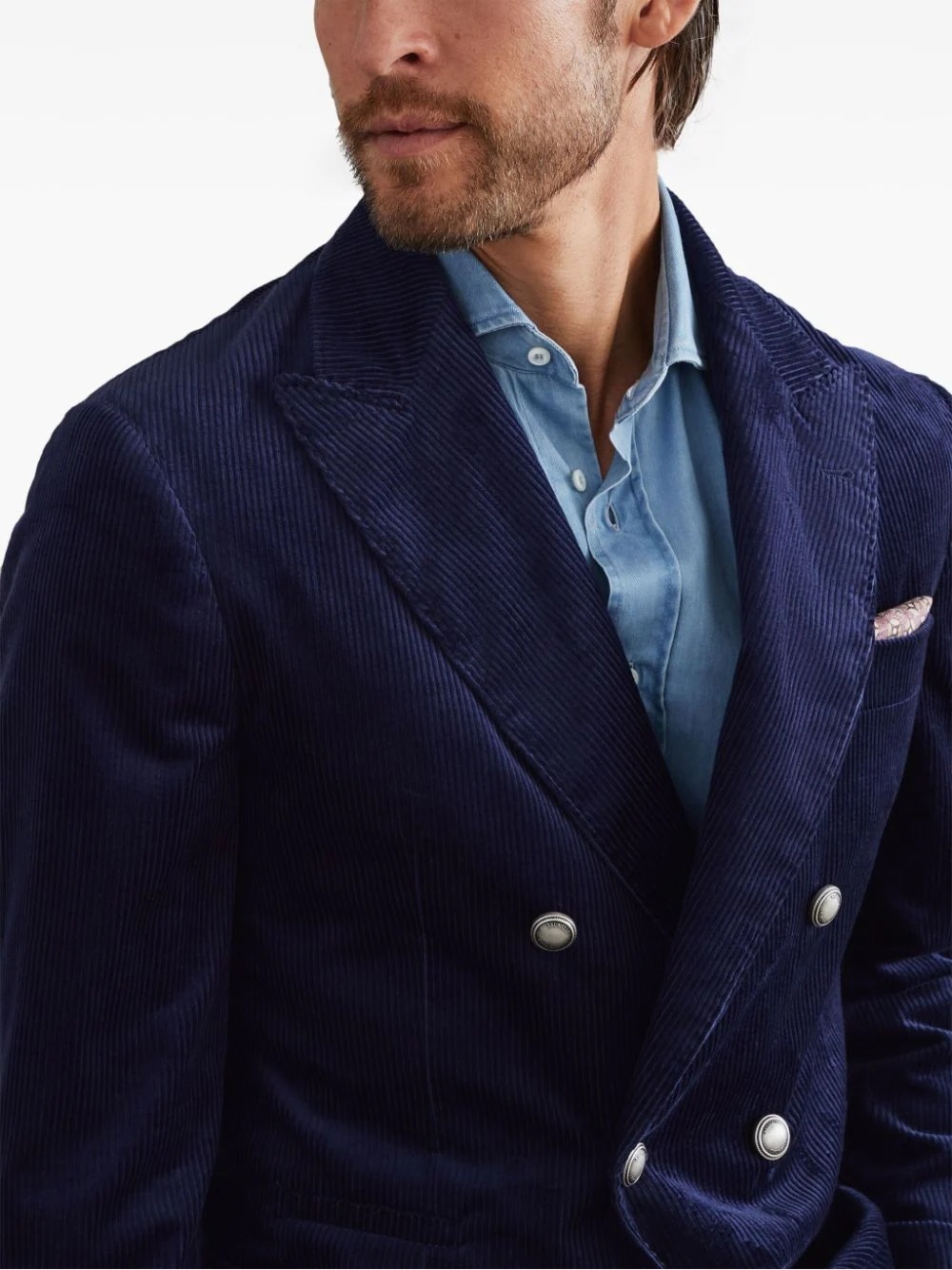 Brunello Cucinelli Corduroy Double-breasted Jacket Peak Lapels In Black
