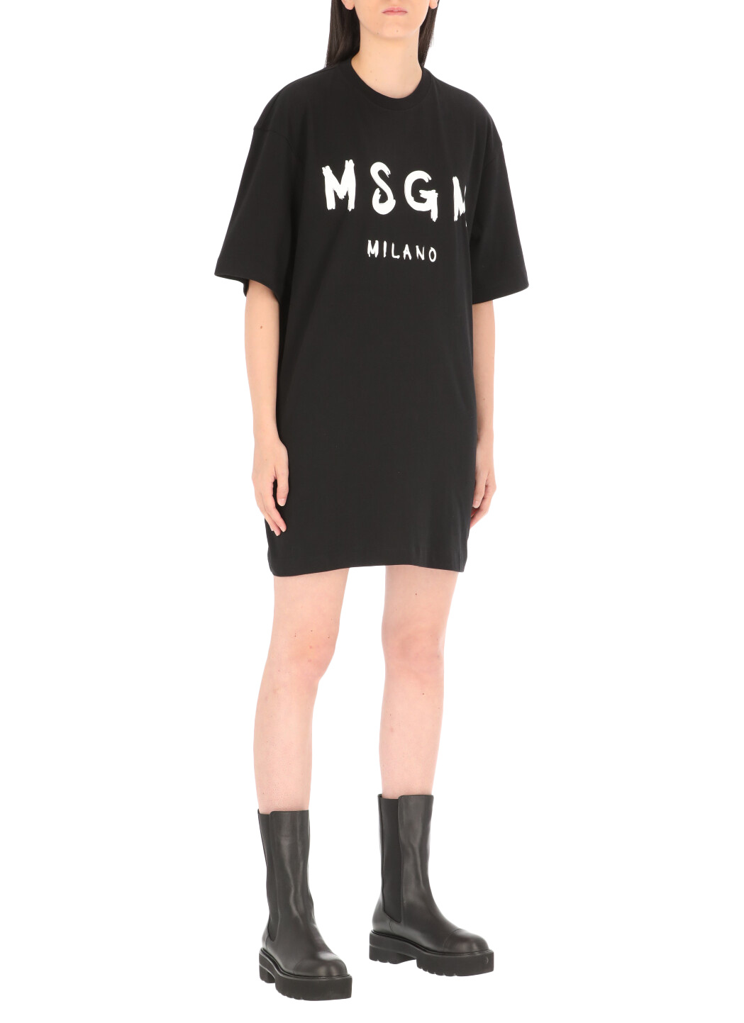 Msgm Logo-print Glitter T-shirt Dress In Black