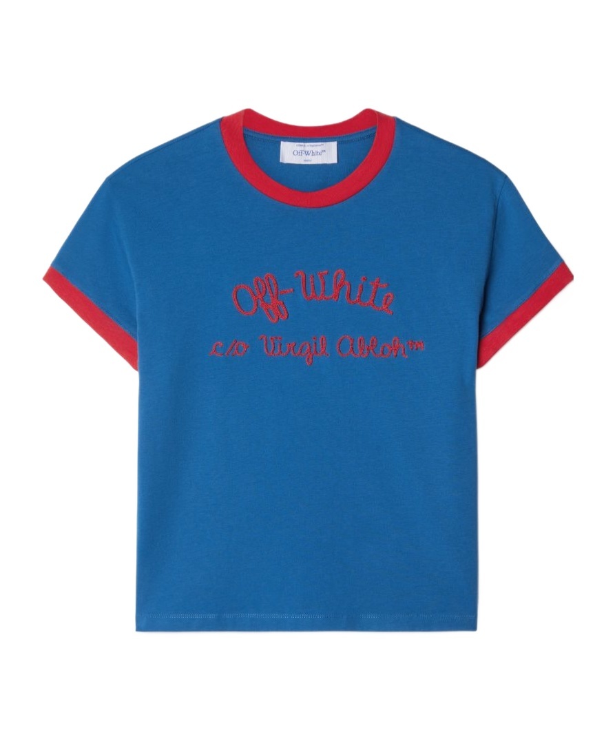 Shop Off-white Logo-embroidered T-shirt In Blue