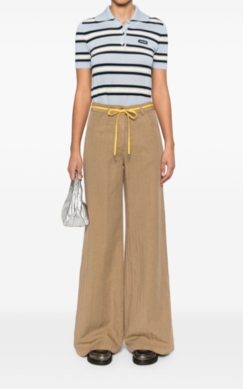 Aspesi Striped Wide-leg Trousers In Green