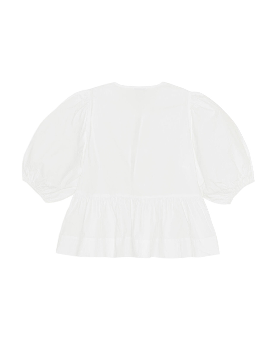 Ganni Womens Bright White Tie Strap Puffed-sleeves Stretch-cotton Blouse