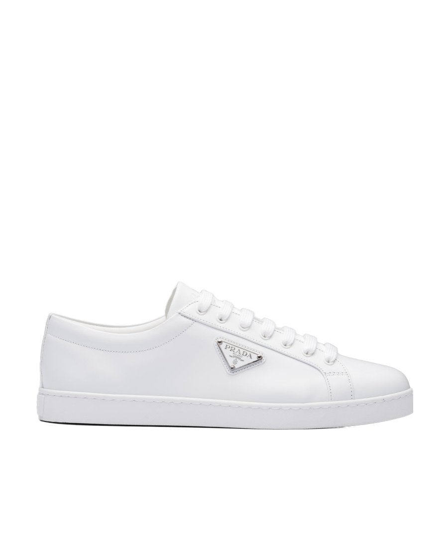 Prada Brushed Leather Low-top Sneakers In White