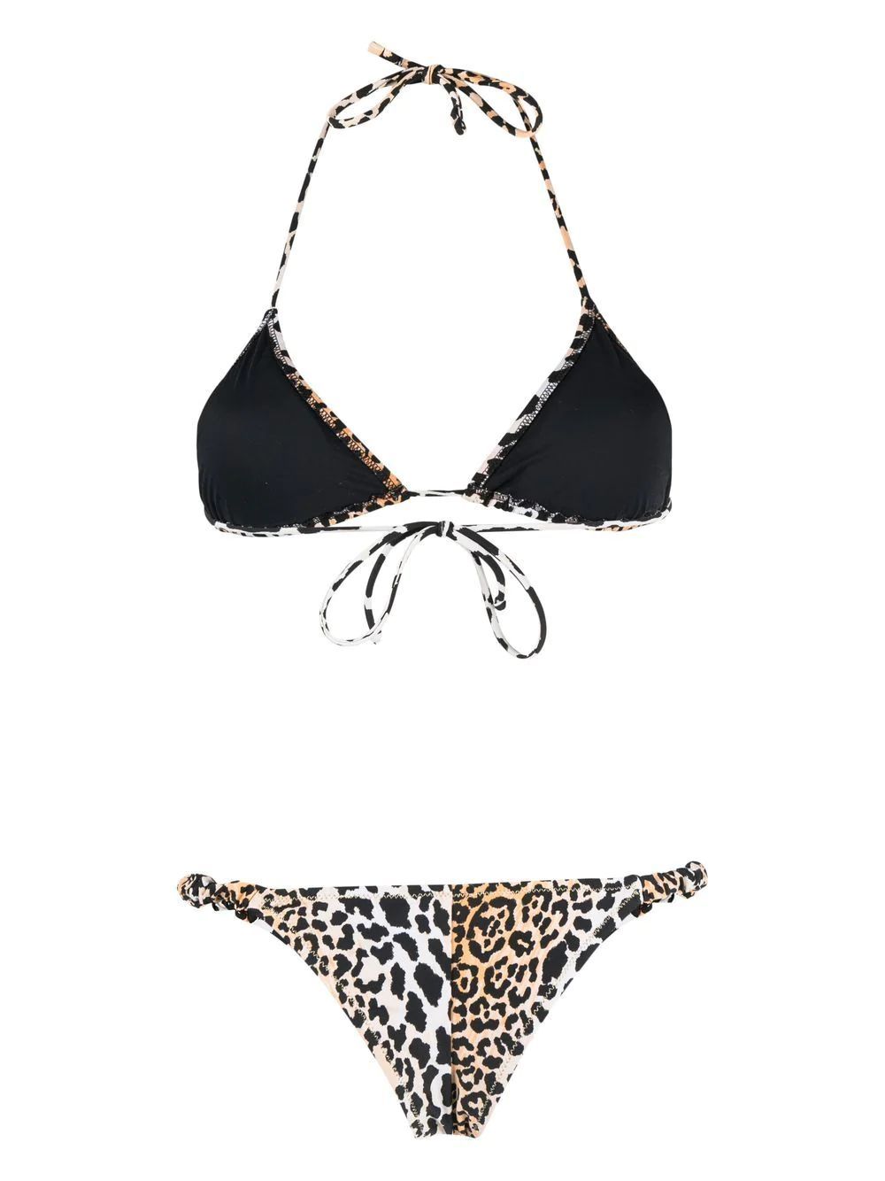 Reina Olga Leopard Print Triangle Bikini Set In Brown