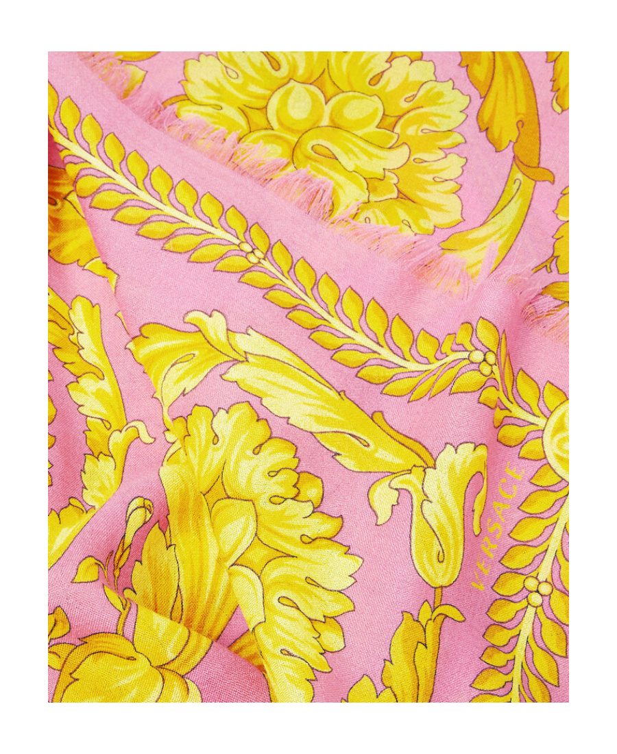 Versace Barocco-print Frayed Scarf In Yellow