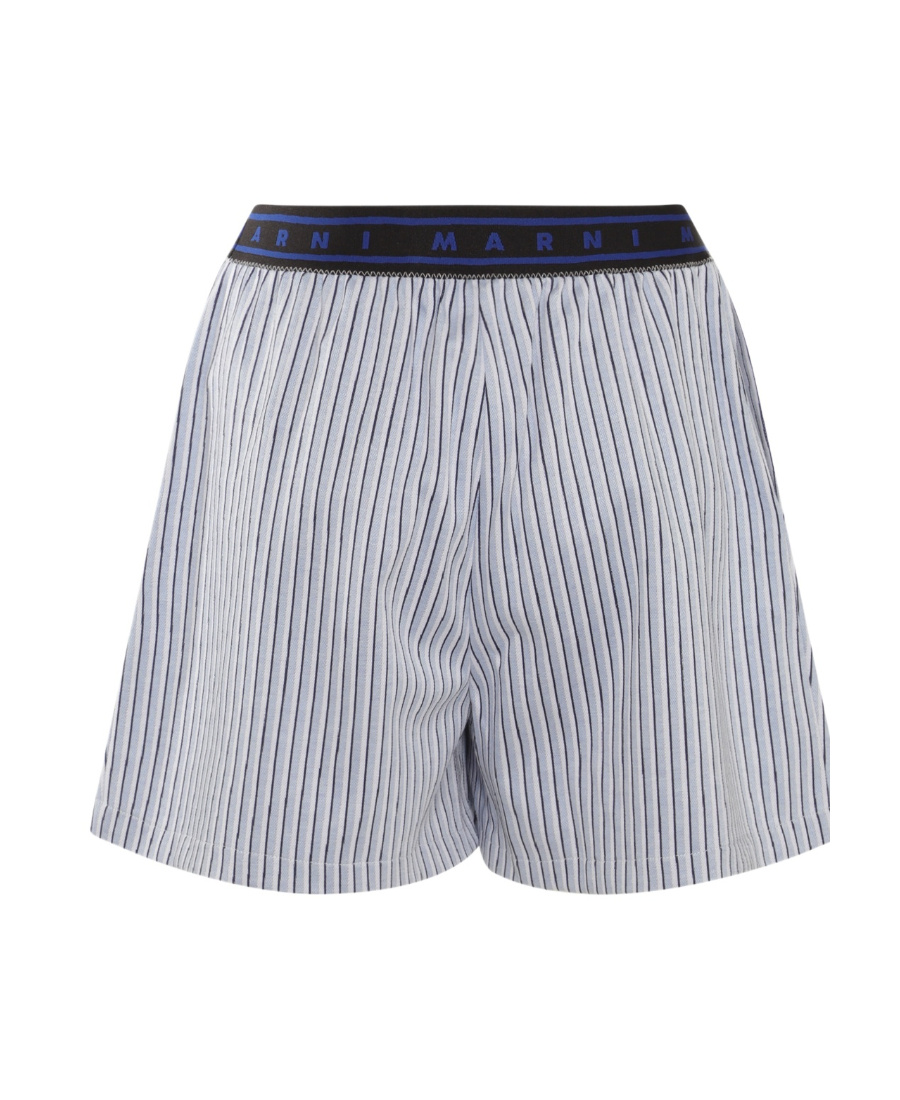 Marni Logo-waistband Striped Shorts In Gray