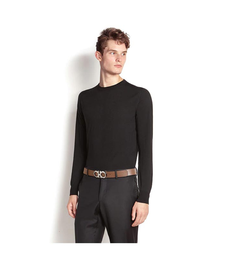 Ferragamo Gancini Buckle Double-sided Belt In Black