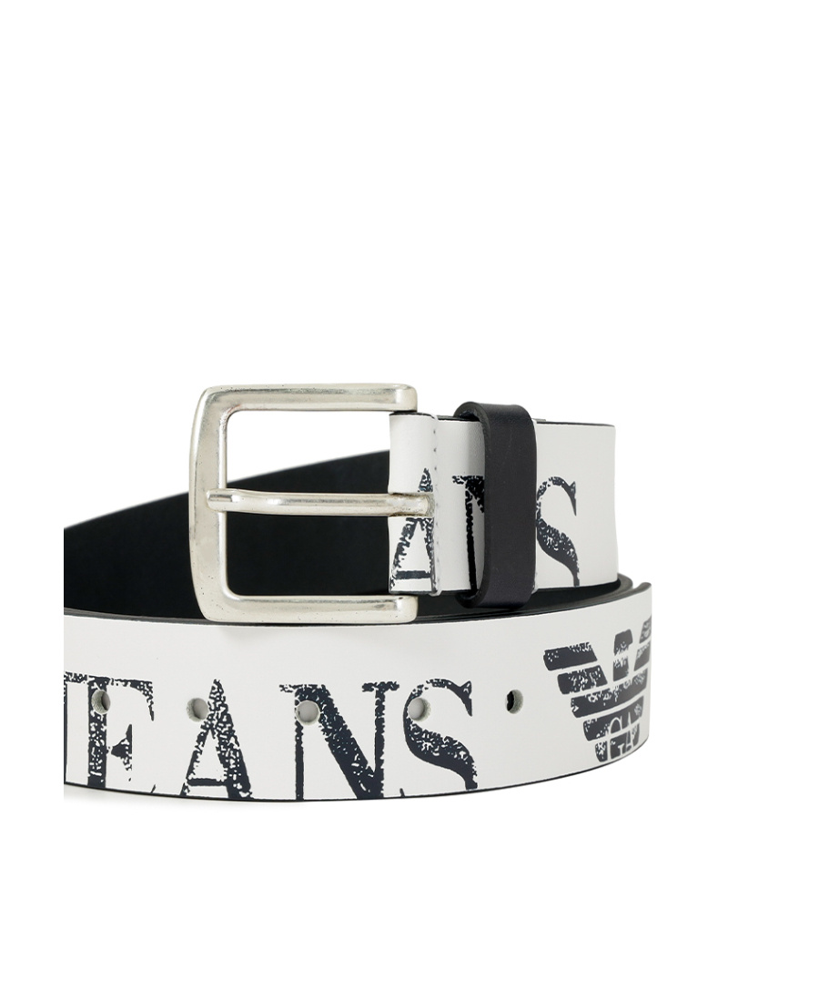 Armani Jeans Logo Printed Belt In White
