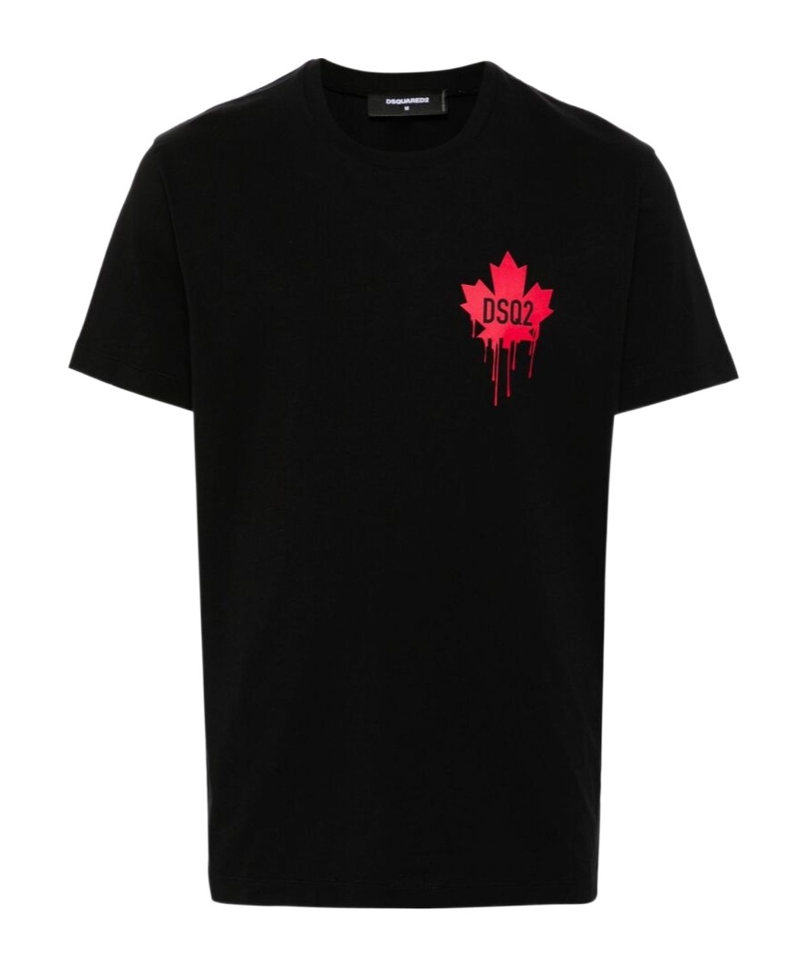 Dsquared2 Black T-shirt Featuring Striking Red Maple Leaf In Black