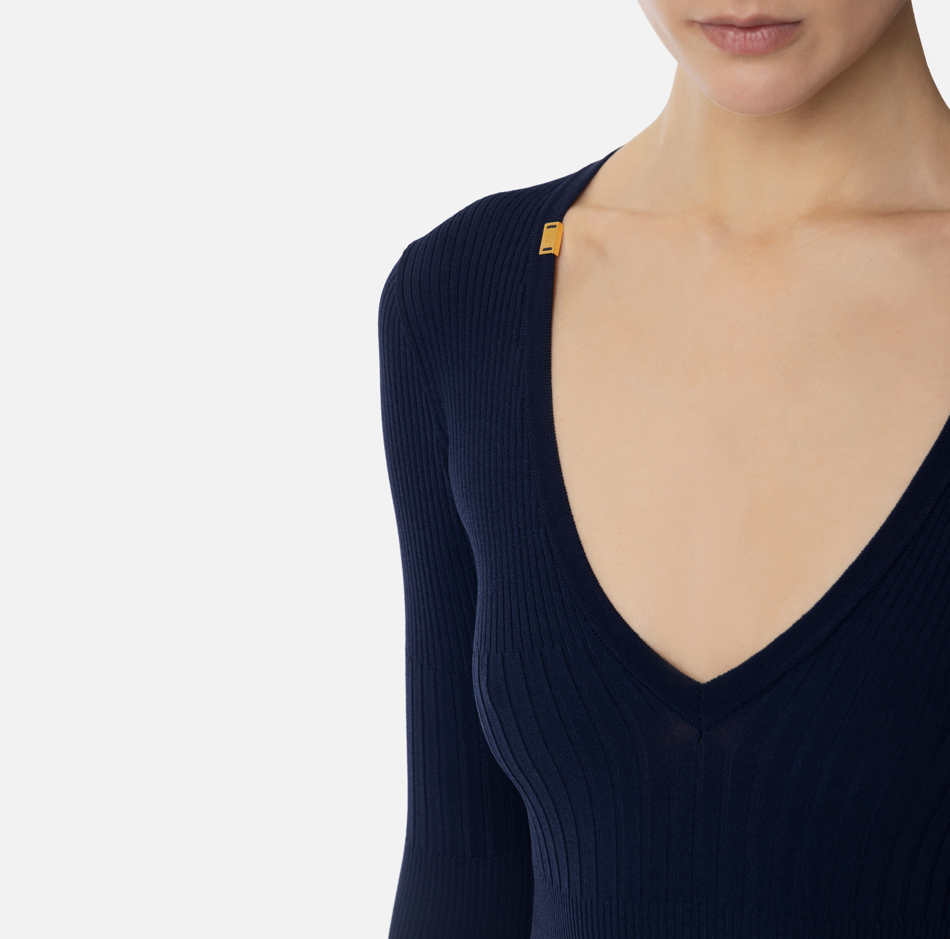Elisabetta Franchi Ribbed V-neck Sweater In Blue