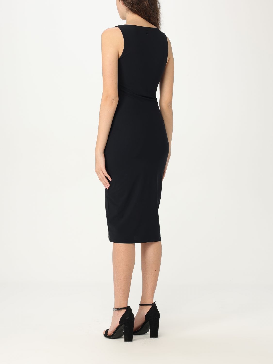 Patrizia Pepe Asymmetric-neck Midi Dress In Black