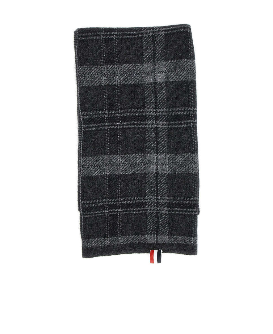 Thom Browne Check-pattern Knitted Scarf In Black