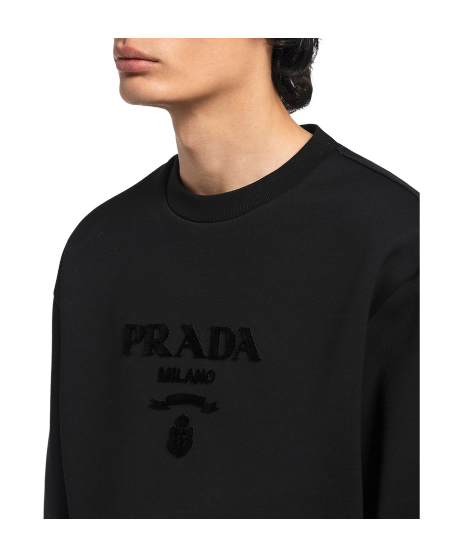 Prada Oversized Cotton Sweatshirt With Logo In Black