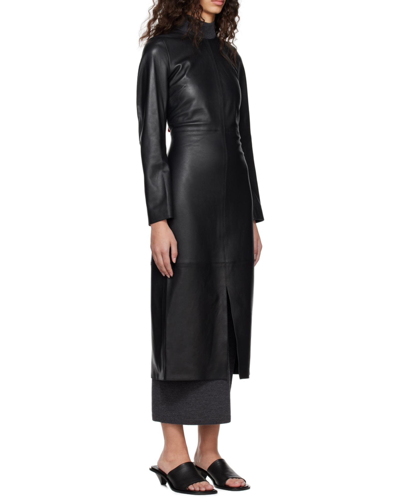 Totême Panelled Leather Midi Dress In Black