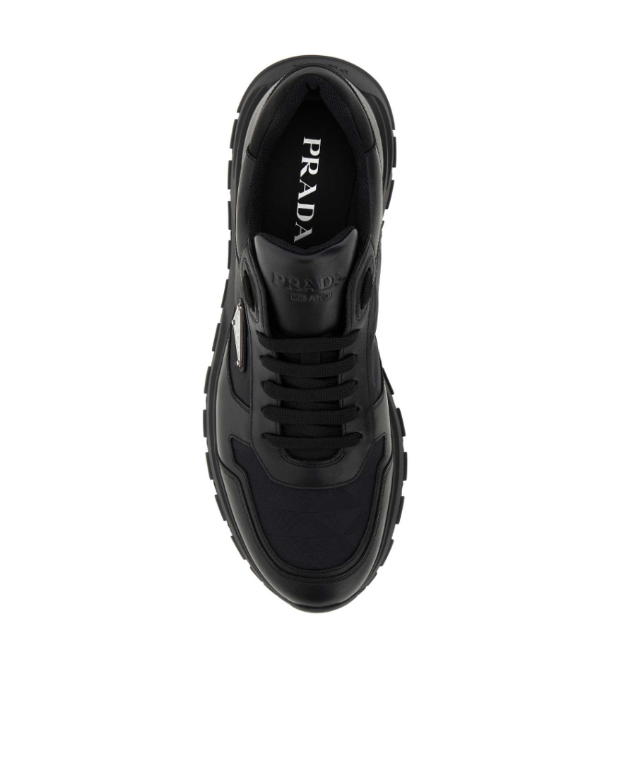 Prada Round Toe Low-top Sneakers Rubber Sole In Black