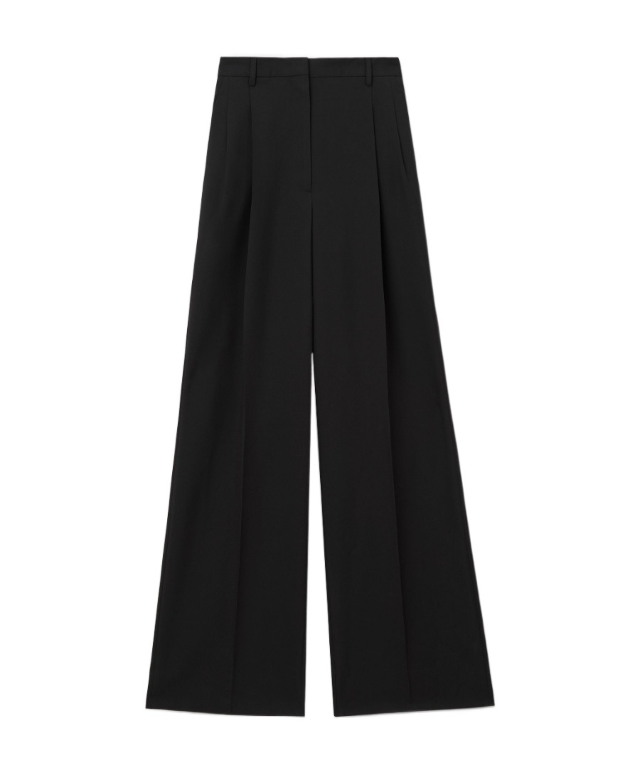 Burberry Pleated Wide-leg Wool Trousers In Black