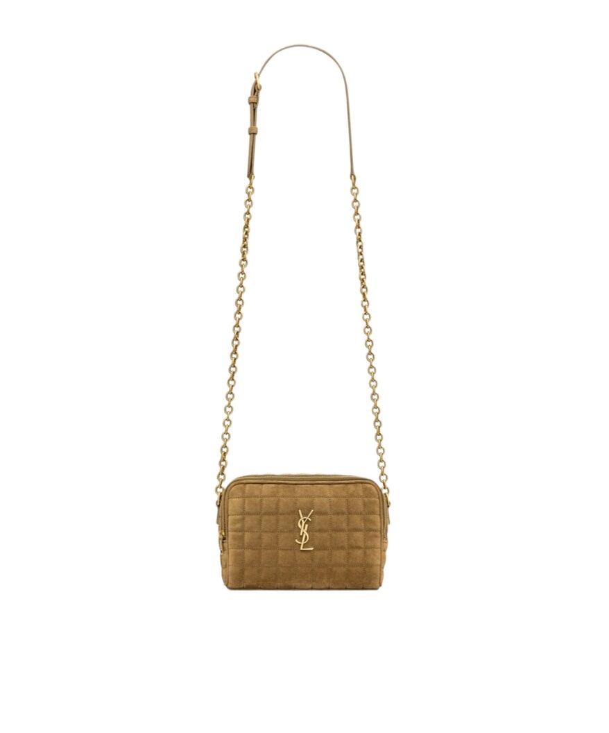 Saint Laurent Cassandre Matelassé Carré Mini Camera Bag In Suede In Brown