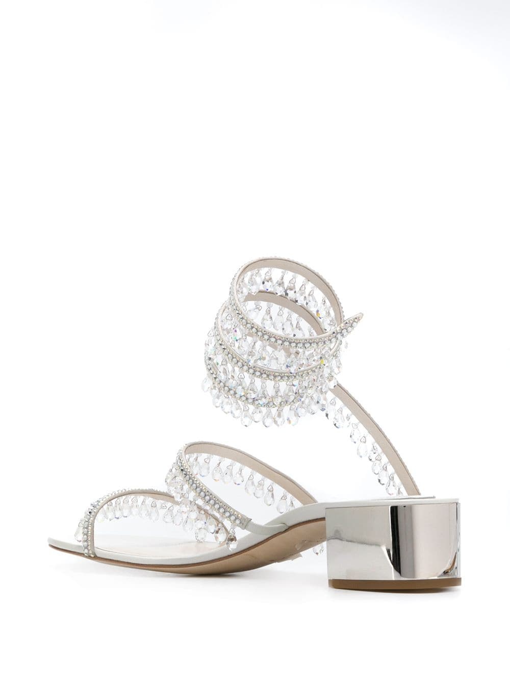 René Caovilla Crystal Drop Sandals In White