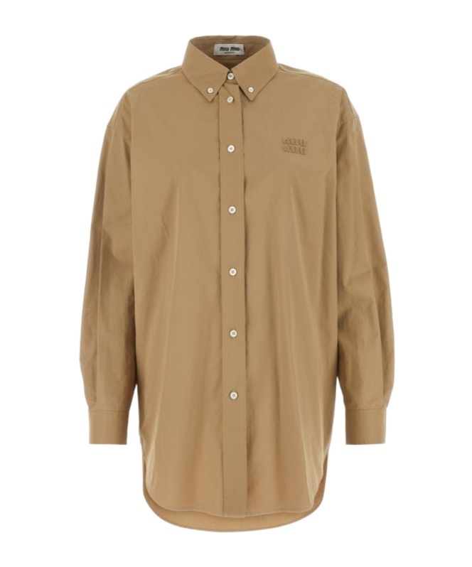 Miu Miu Biscuit Poplin Oversize Shirt In Nude