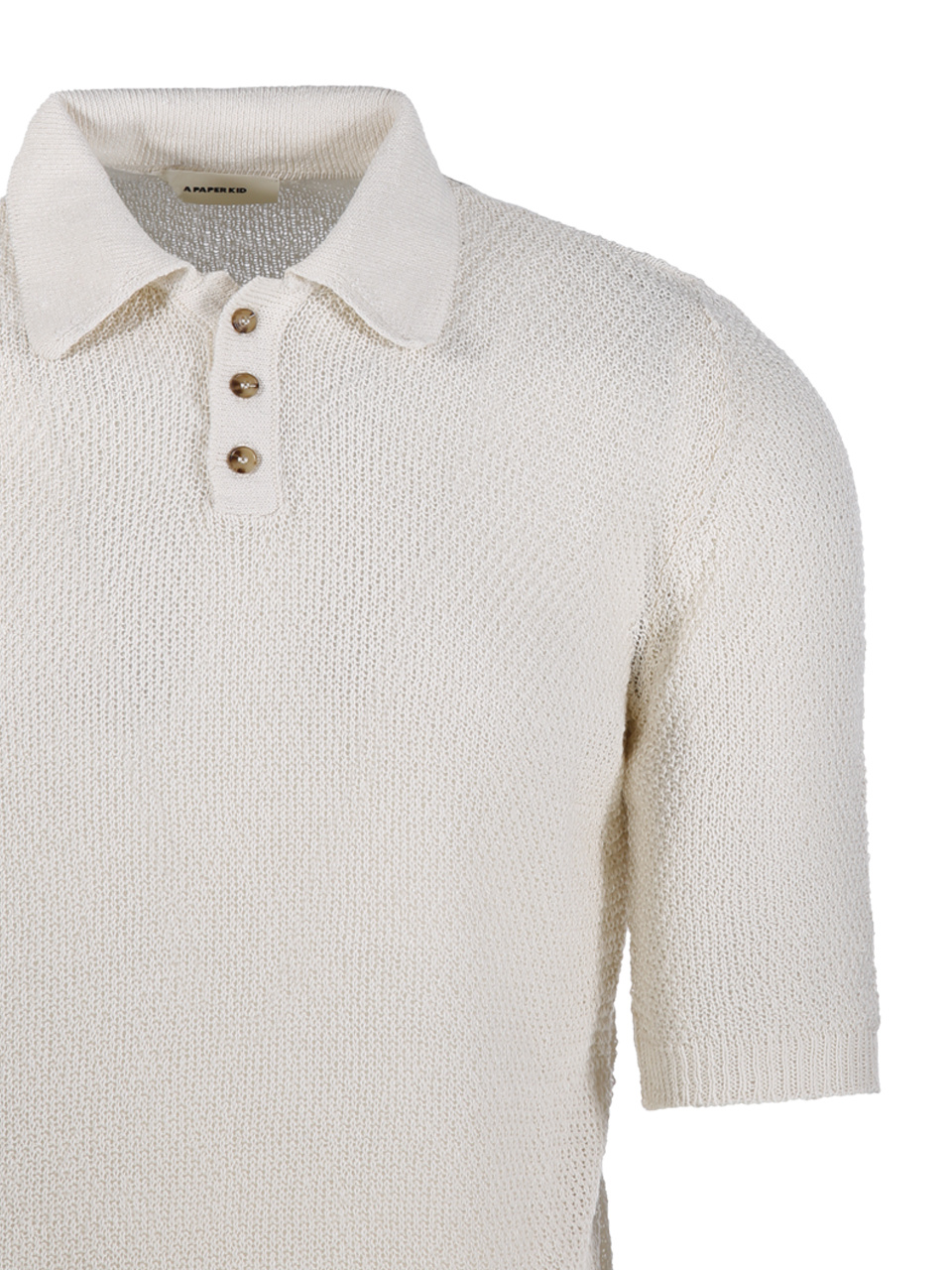 A Paper Kid Textured Knit Short-sleeved Polo Shirt In White