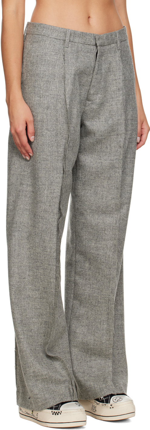 R13 Inverted Wool Wide-leg Trousers In Gray