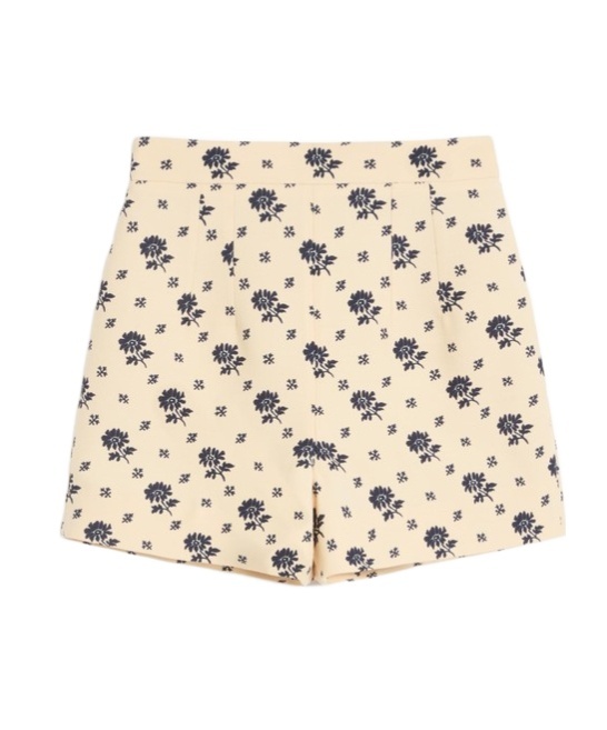 Shop Valentino Shorts In Crepe Couture Fiorellino Blu Papier Floral In Milk/blue