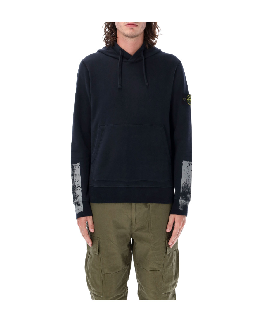 Stone Island Logo Patch Drawstring Hoodie In Blue