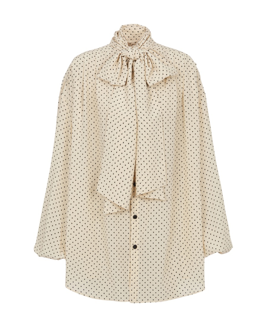 Balmain Printed Pussy Bow Silk Blouse In Nude