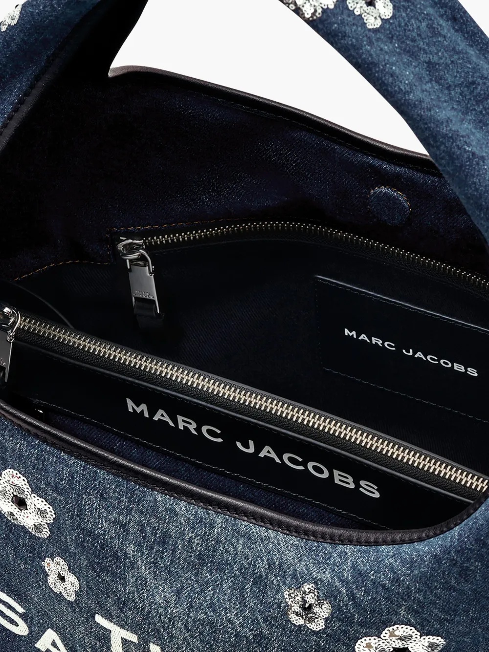 Shop Marc Jacobs Flower Denim Shoulder Bag In Blue