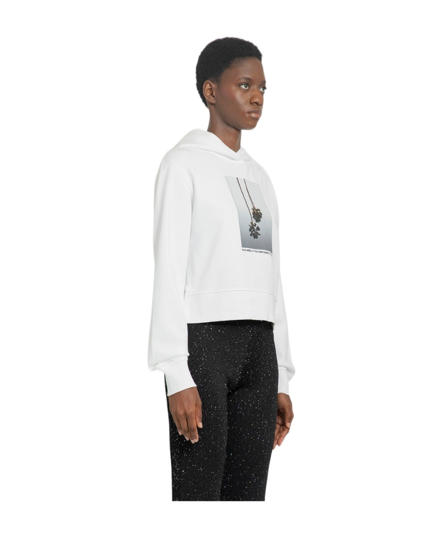 Palm Angels White Cropped Hoodie And Contrasting Print In White