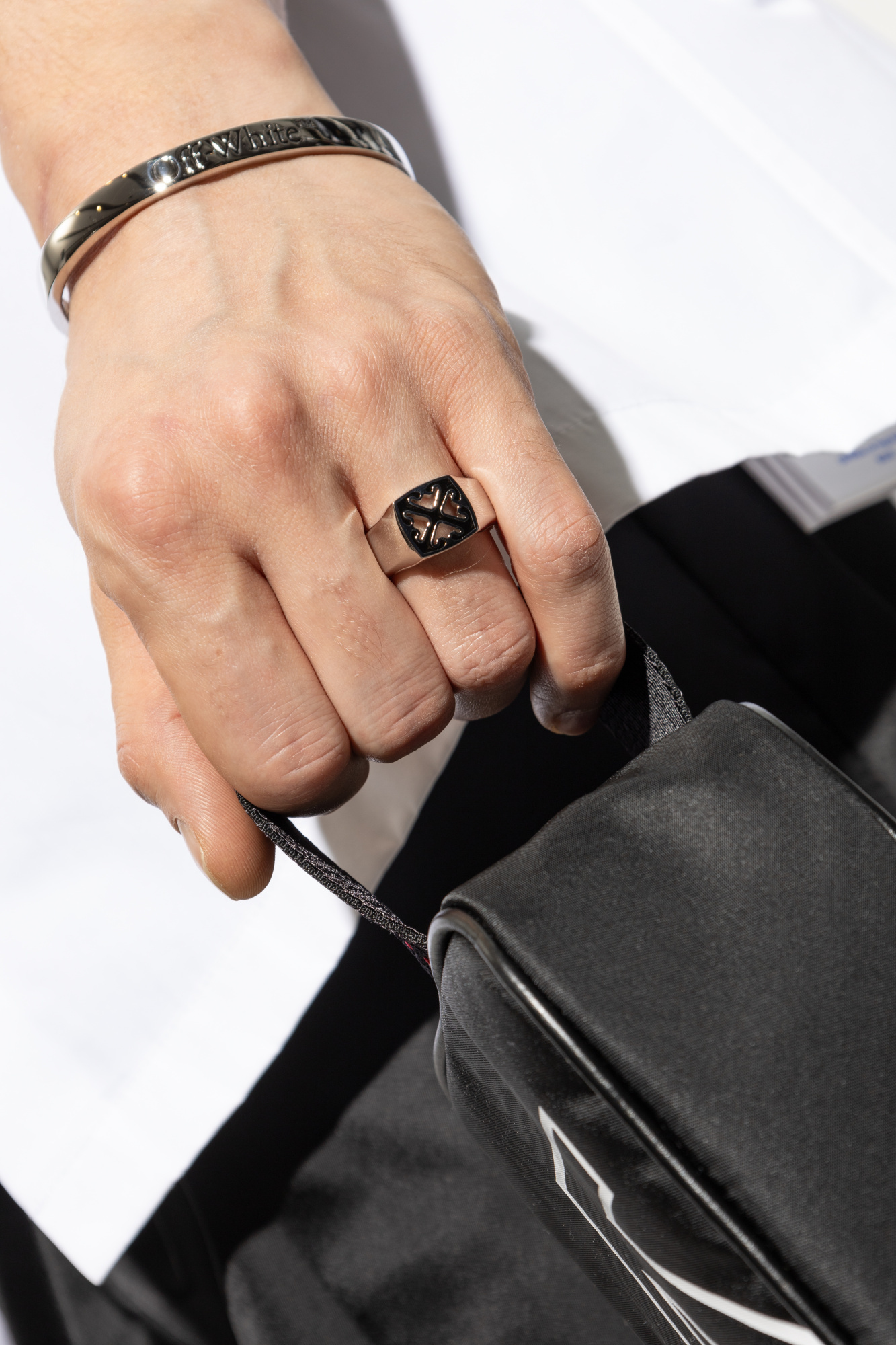 Off-white Enamel Arrow Ring In White