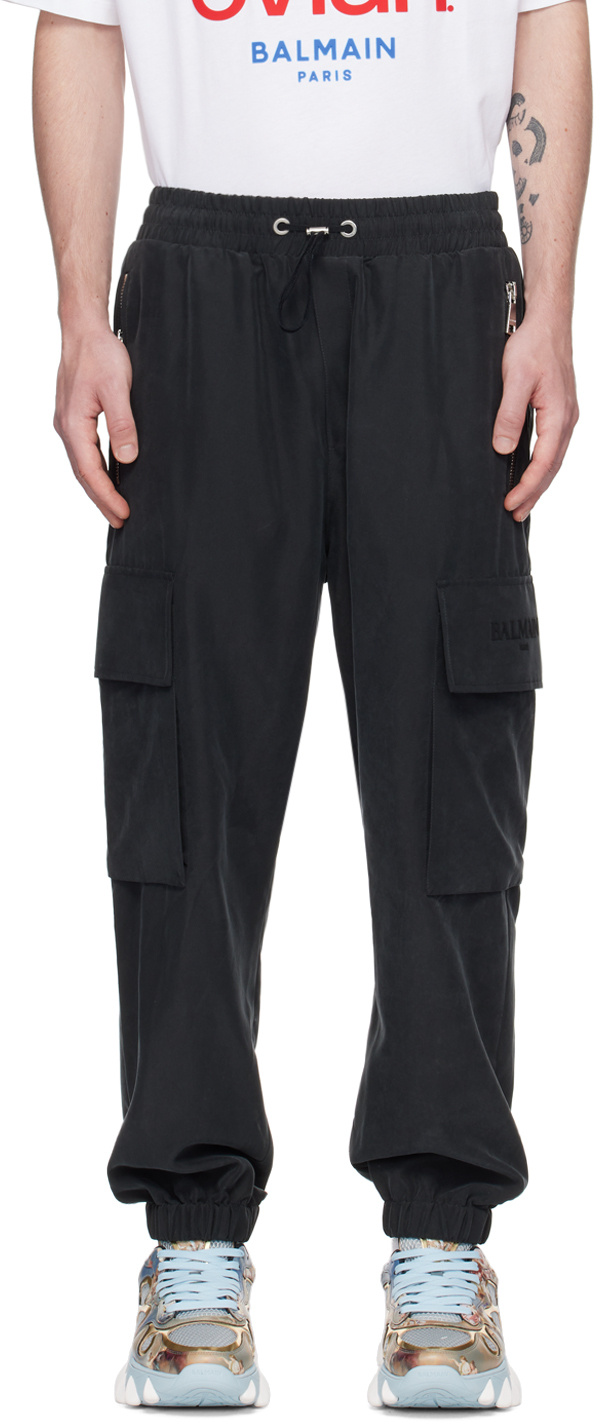 Balmain Embossed-logo Modal-blend Cargo Pants In Black