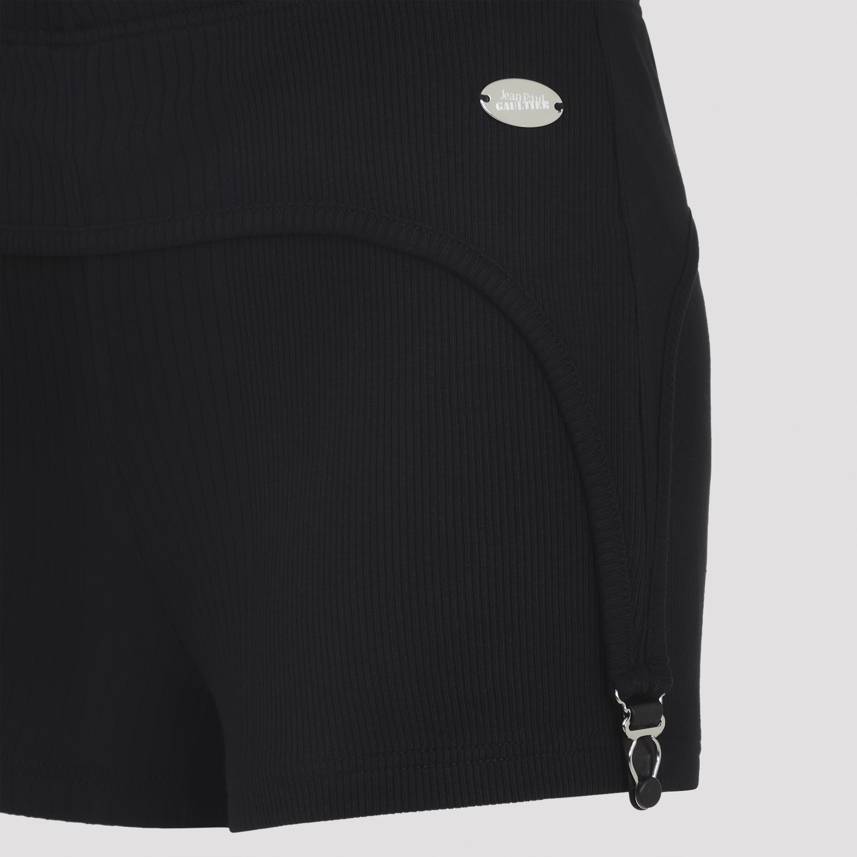 Jean Paul Gaultier Cotton Ribbed Mini Short With Lingerie Garter Clothing In Black