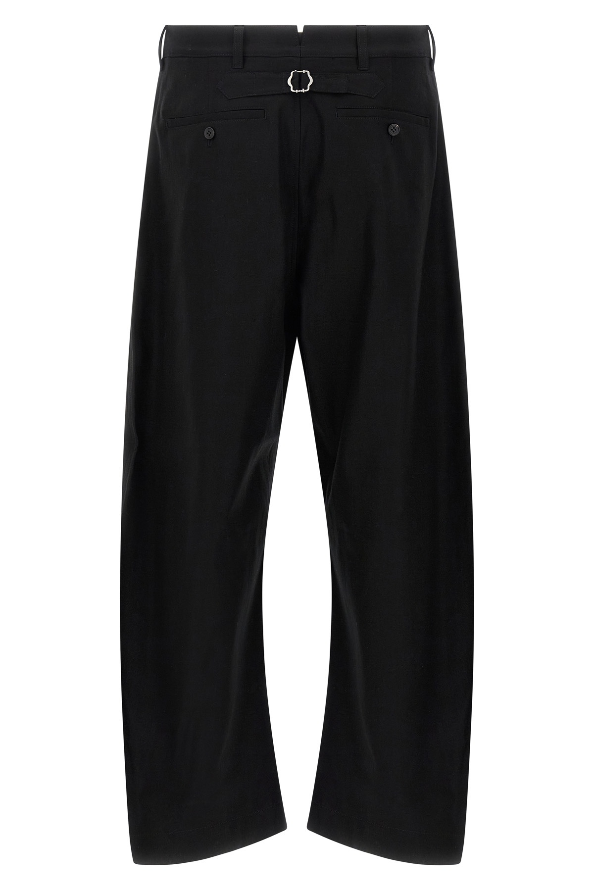 Comme Des Garçons Curved Leg Trousers With Knee Pincer Detail And Adjustable Back Strap In Black