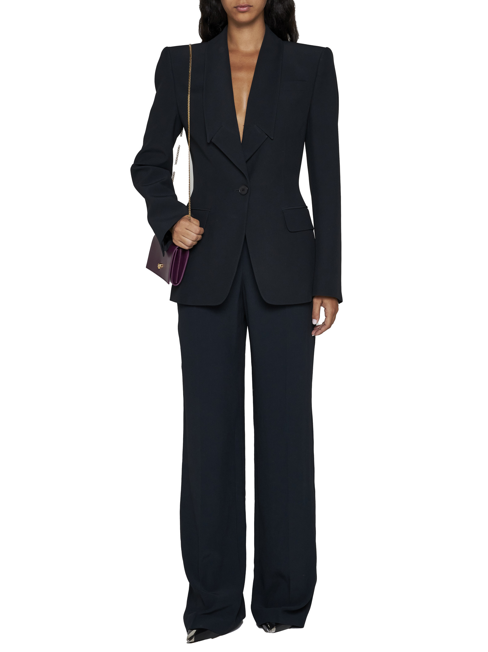 Alexander Mcqueen Navy Blue Wool Pants In Black