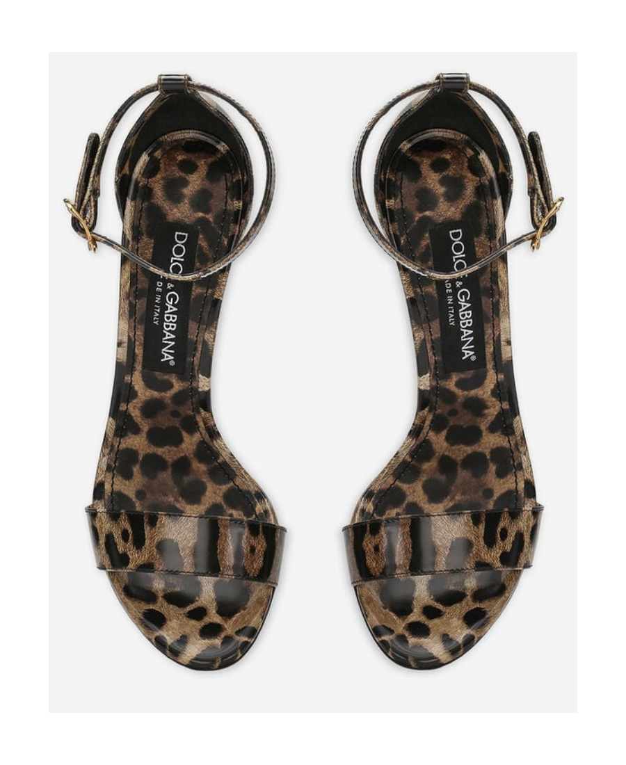 Dolce & Gabbana Keira 105 Leopard Print Leather Dg Baroque Sandals In Black
