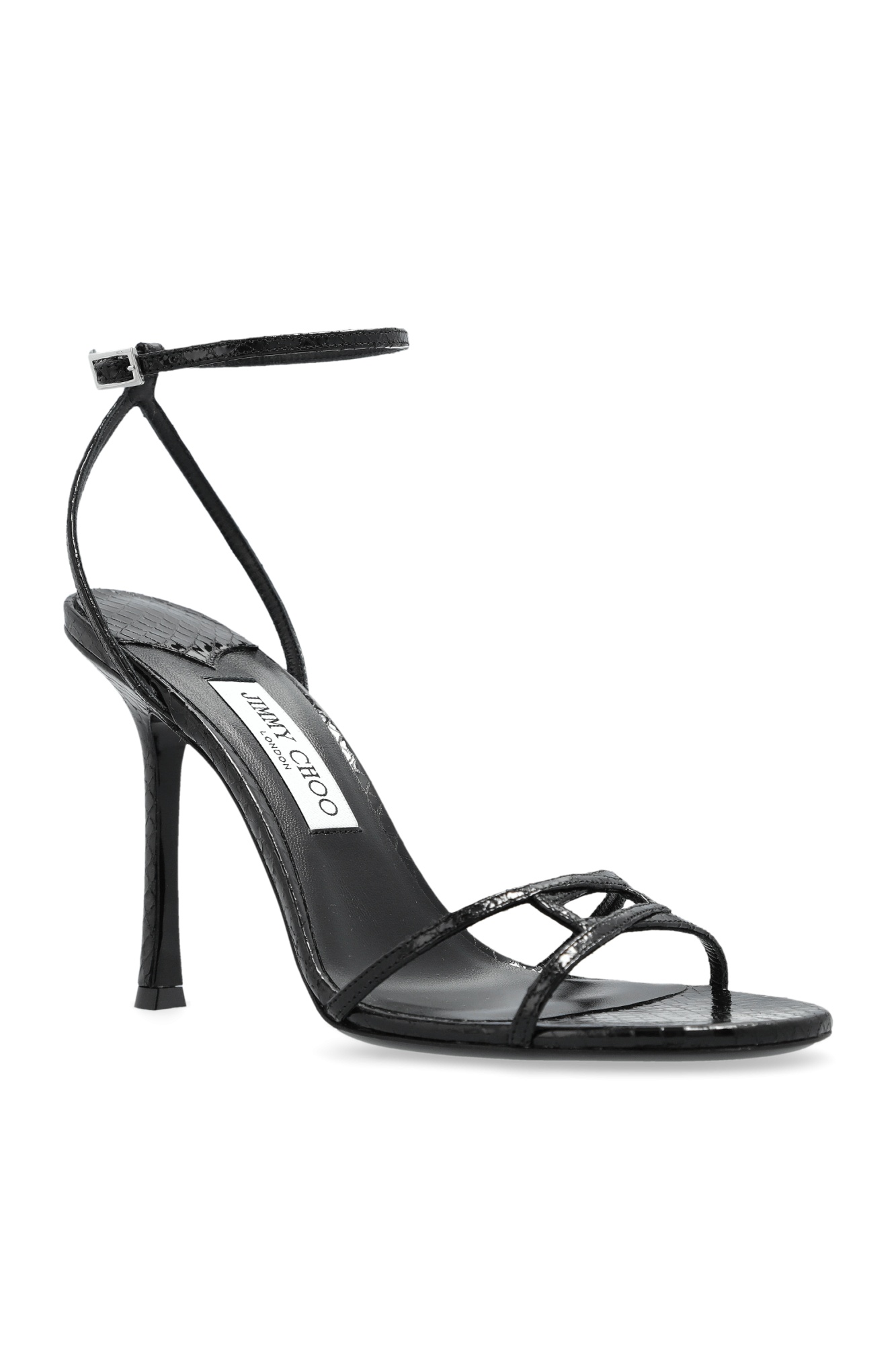 Jimmy Choo 100mm Core Leo Ankle-strap Leather Sandals In Black