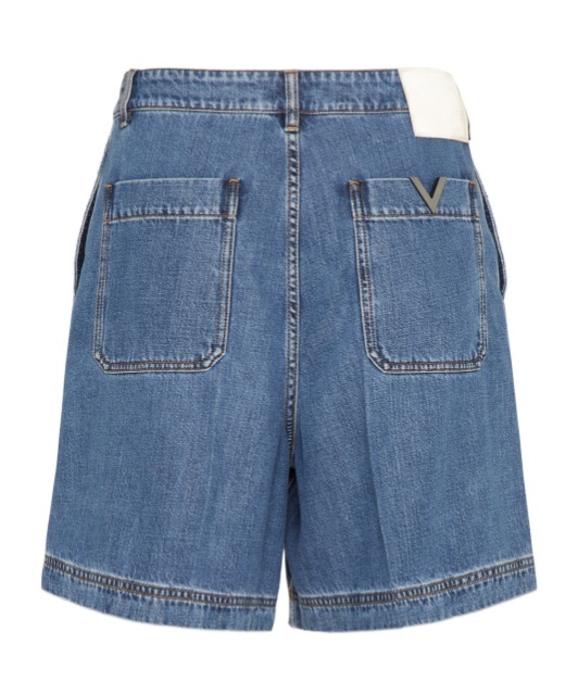 Valentino Denim Bermuda Shorts With Metallic V Detail In Blue