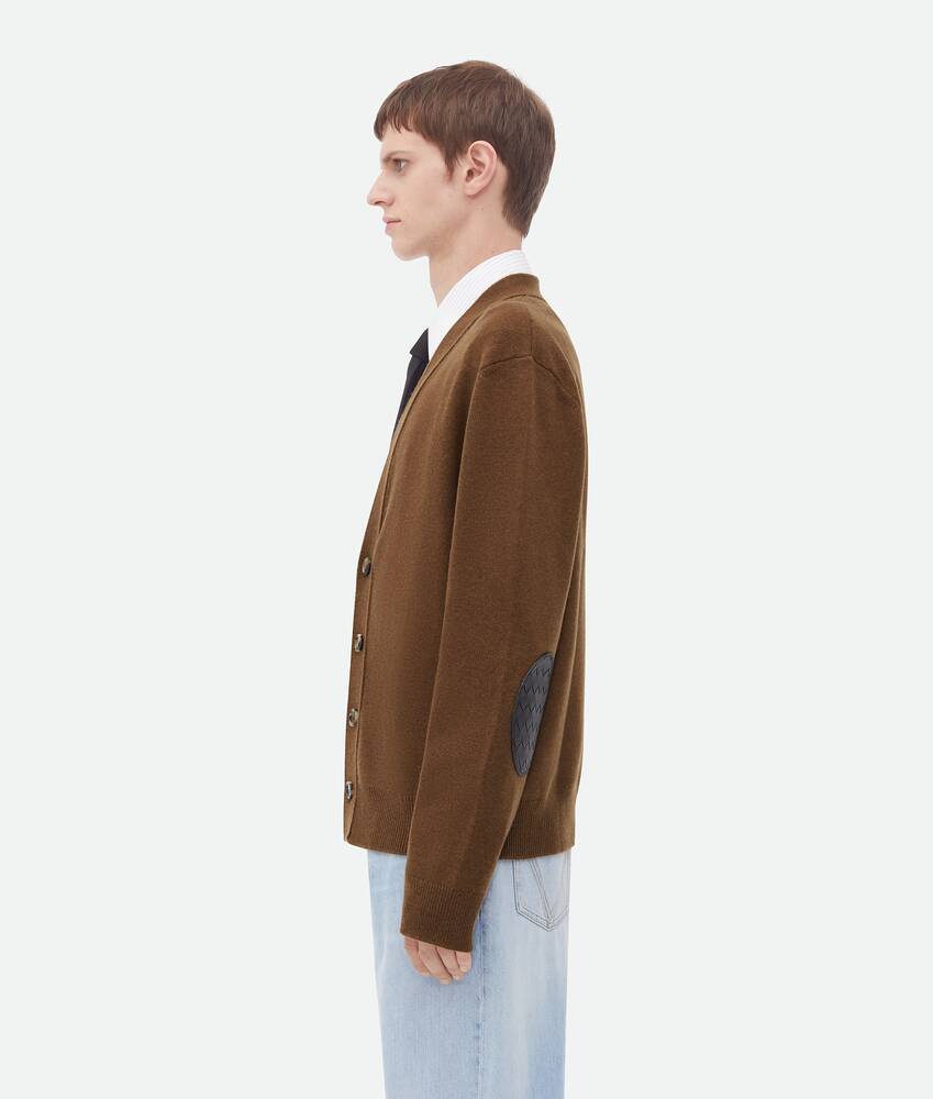 Bottega Veneta Intrecciato Leather-trimmed Cashmere-blend Cardigan In Brown
