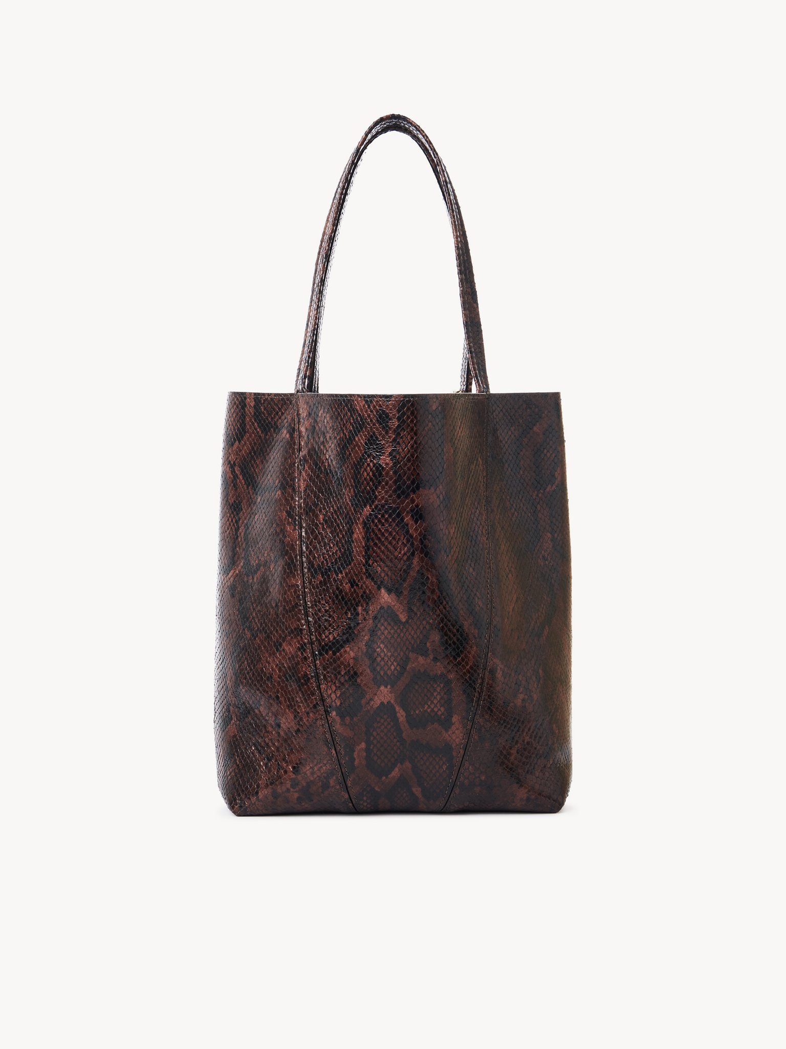 Chloé Spin Small Tote Bag In Python-effect Leather In Brown