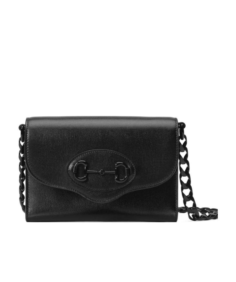 Gucci Black Leather Mini Crossbody Handbag With Horsebit Detail For Women In Black