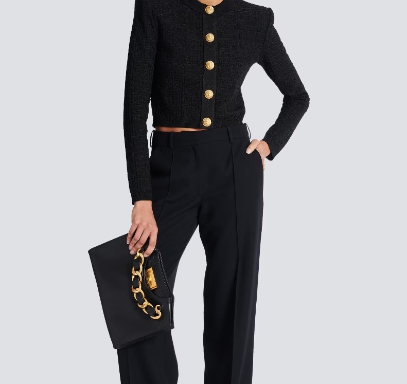 Balmain Round Collar Zipper Clutch In Black