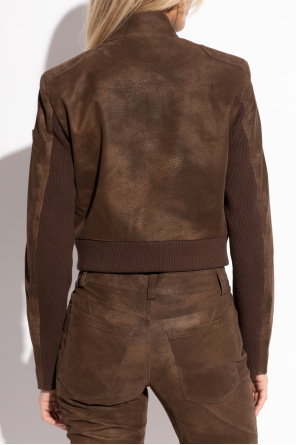 Misbhv Cracked Cropped Faux-leather Jacket In Brown
