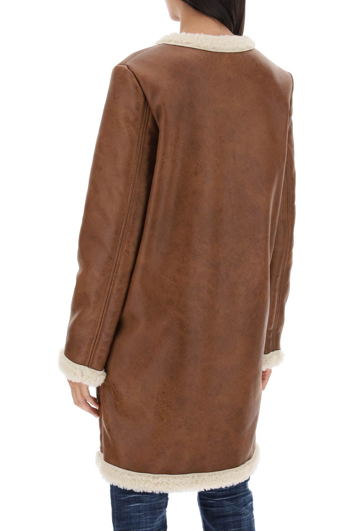 Dsquared2 Faux-shearling Collarless Coat In Brown