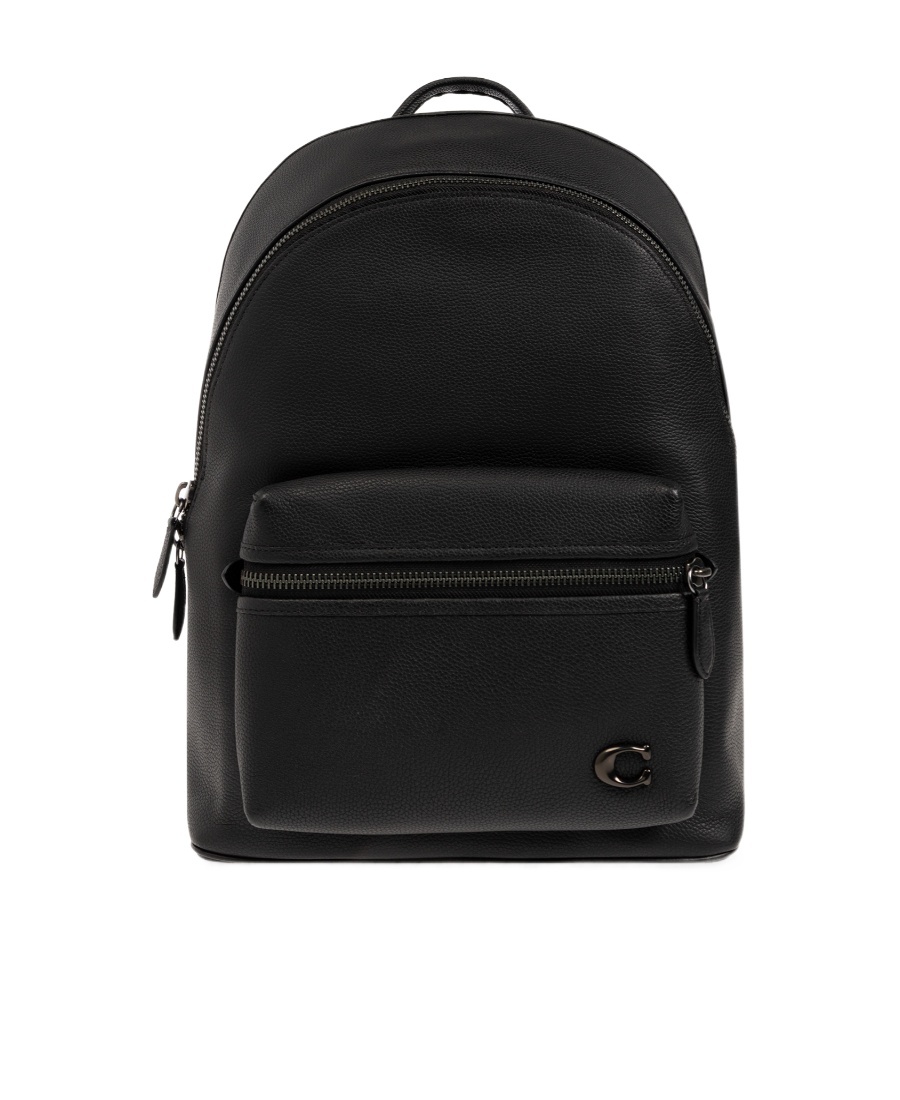 Coach Logo-plaque Leather Backpack In Black
