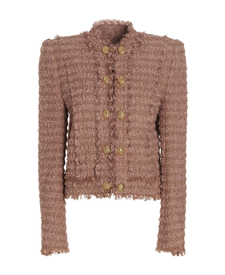Balmain Single-breasted Tweed Jacket In Brown