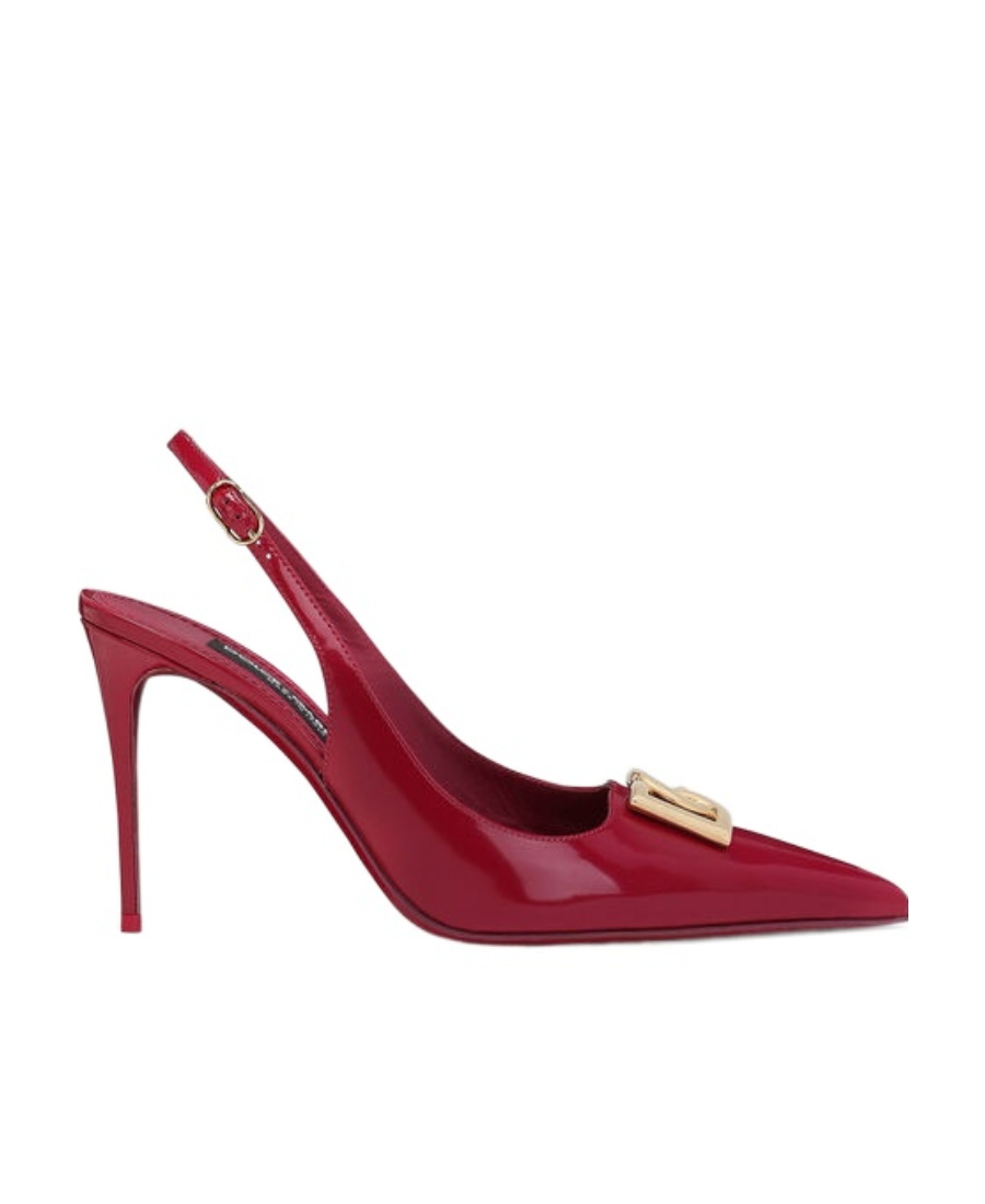 Dolce & Gabbana Glossy Red Slingback Pumps With Gold Logo In Red
