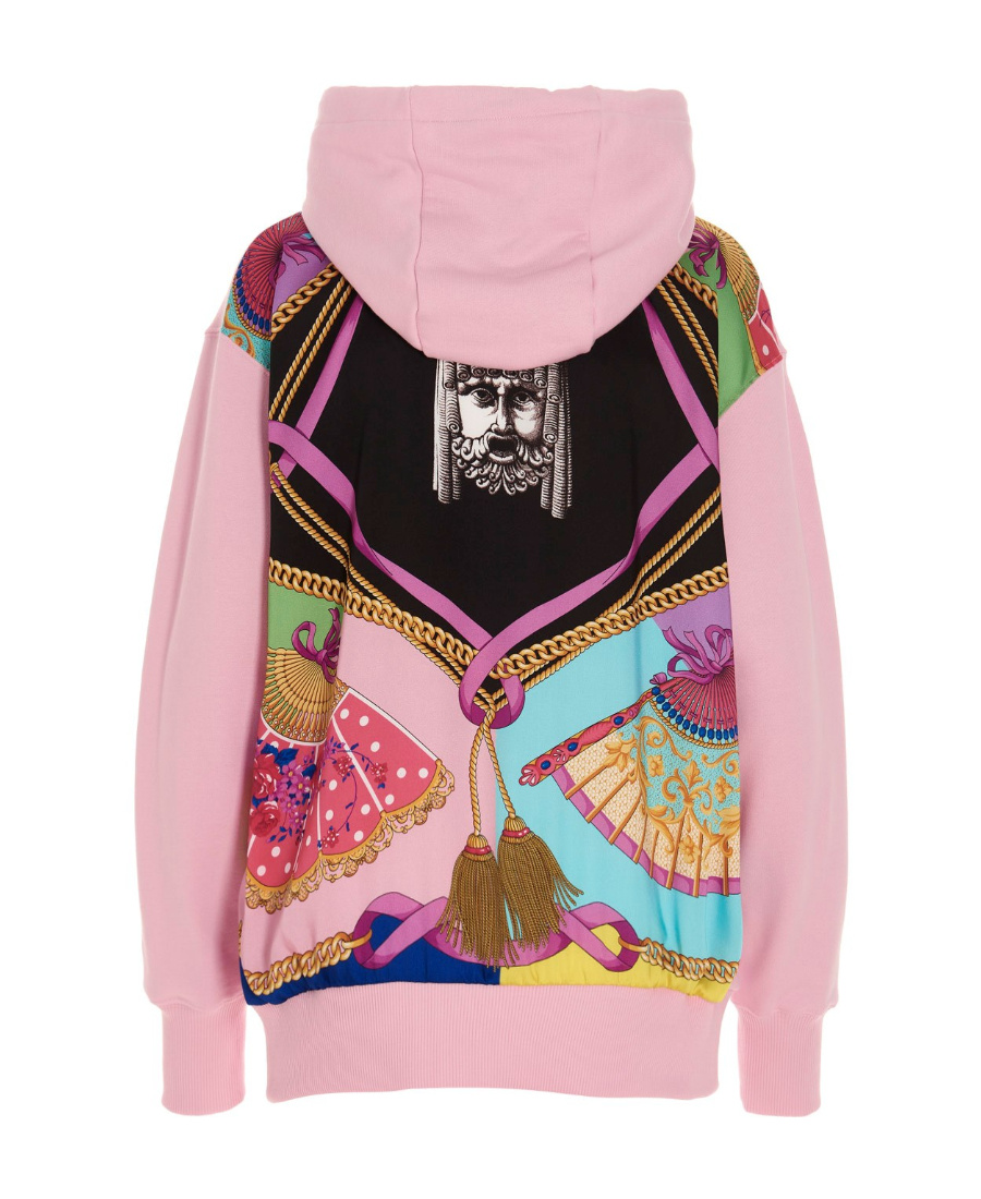 Versace Panelled Print Hooded Sweatshirt In Pink