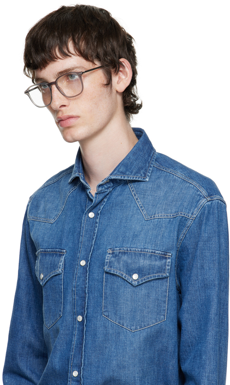 Zegna Keyhole Square Frame Glasses In Gray