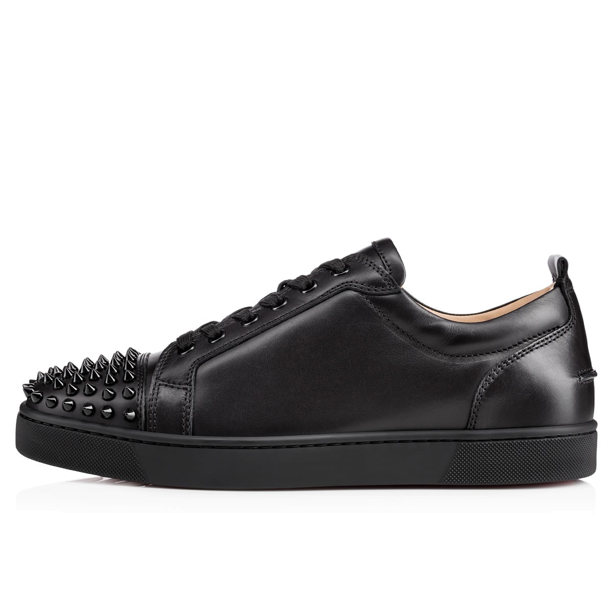 Christian Louboutin Louis Junior Spikes Cap-toe Leather Sneakers In Black