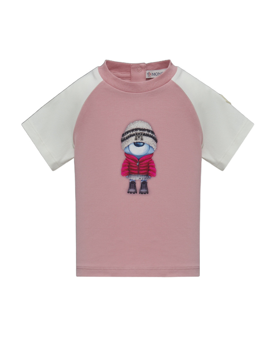 Moncler Cartoon-print Raglan-sleeve T-shirt In Pink